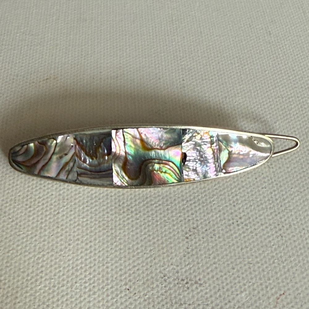 Abalone Alpaca Mexico Silver Tone Hair Clip / Barrette